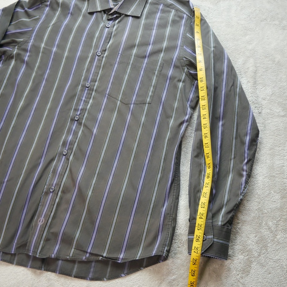 Bugatchi Uomo Men's Large Black Purple Striped Button Up Shirt Cotton - Picture 11 of 13